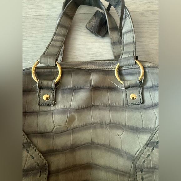 YSL Muse Embrossed Croc Suede With Leather Large Handbag - Picture 6 of 12